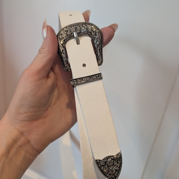 Accessories - White Belt with Silver Buckle